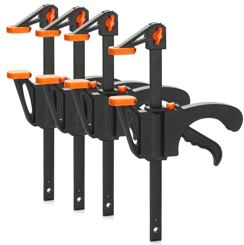 com-four® 4X Einhandzwinge - Zwingen - Schnellspannzwingen Set für Handwerker - Schraubzwinge - Handzwinge zum Spannen und Klemmen mit Einer Hand (15cm Spannweite - 4 Stück)
