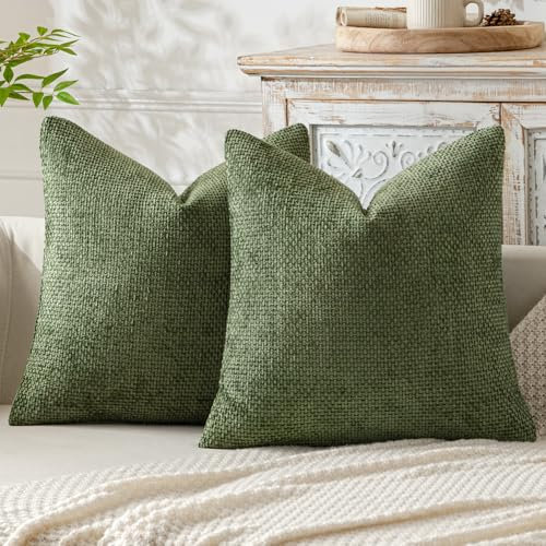 MIULEE 2er Kissenbezug Fransen Chenille Kissenbezüge Kissenhülle Sofakissen dekokissen zierkissen für Couch Sofa Wohnzimmer Matcha Grün 40X40 cm