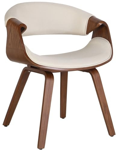 CLP Chaise de Salle à Manger Foley I avec accoudoirs et piètement en Bois I Chaise de Cuisine et de Salon, Couleur:crème, Matériel:Tissu