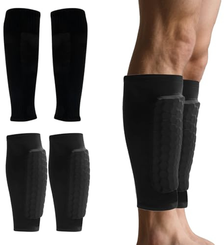 2 Paires Protège Tibias de Football, Manchon de Protection des Mollets Respirant Professionnels, Support Protège Tibia Foot Manchons pour Hommes, Femmes et JeunesSport, Football (Noir, M)