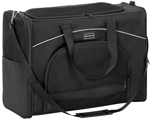 Petsfit Borsa per il trasporto di gatti e cani, aeroplano | borsa per cani e trasportino gatto | borsa aerea per animali domestici | trasporto sicuro in auto, aereo e treno, L/nero