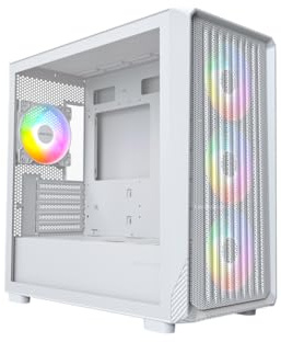 Montech X5M- Micro ATX Gaming PC Case, High Airflow, 4x120mm ARGB Fans Pre-Installed, Glass Side Panel, Carbon Fiber Print Accents, White