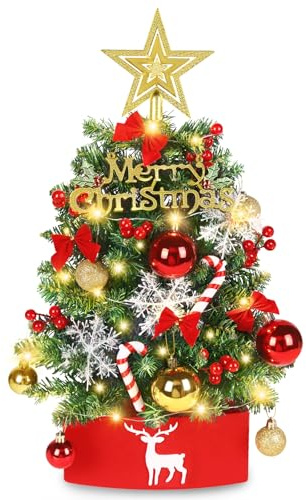 DTYDECLE Artificial Mini Christmas Tree, 60cm Green Lit Small Christmas Tree Tabletop Small Xmas Tree with Star Topper for Xmas DIY Holiday Decorations