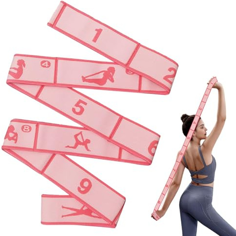Dupoem Sangle de Yoga Élastique, Bande Pro Musculation avec 10 Boucles pour Fitness Pilates Stretching, Bandes d'Étirement des Jambes Ceinture d'Assistance Souple pour Exercices à Domicile (Rose)