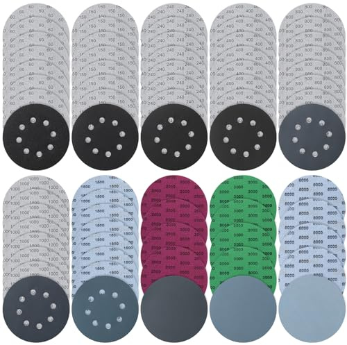 71 Stück Schleifpapier 125mm Klett Set, Nass und Trocken Schleifscheiben, 8 Loch Körnung 60/150/240/400/800/1000/1500 und Ohne Loch Körnung 2000/3000/5000, Schleifpapier für 8 Loch Exzenterschleifer