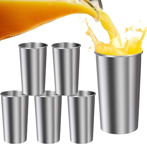 Tazze in acciaio inossidabile - Tazze per acqua da 6 pezzi da 600 ml | Bicchiere impilabile infrangibile, per bambini, adulti, esigenze di idratazione, caffè, vino, uso domestico e ristoranti