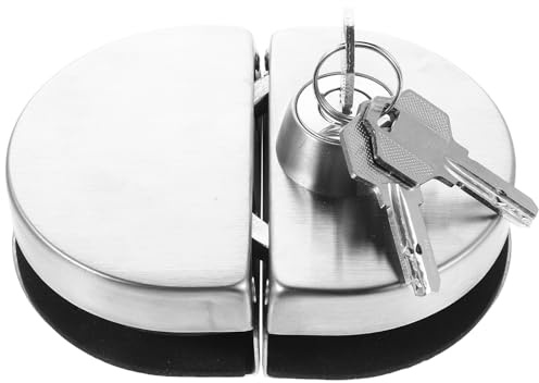 POPETPOP Serratura per Porta in Vetro senza Foratura 2 Ante in Acciaio Inox con Chiave, Blocco Sicurezza per Vetrine e Armadietti, per Ufficio, Negozio e Bagno