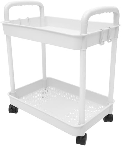 RORPOIR Carro Rodante de Doble con Ruedas Carrito Organizador Resistente de PP para Cocina y Baño Estantería Móvil Multifuncional con Gran Capacidad y Fácil Movilidad