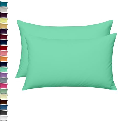 EGYPTO LUXURY MINT GREEN PILLOW CASES 2 PACK – SOFT & BREATHABLE PILLOW CASE – WRINKLE-FREE HOUSEWIFE PILLOW COVER – STANDARD UK SIZE – 50cm x 75cm (Mint Green)