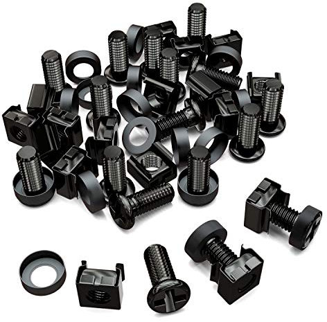 deleyCON 20x Juego de Tuercas Enjauladas M6 y Tornillos para Armario de Red Carcasa del Servidor 19 y 10 Pulgadas Montaje Juego - Negro