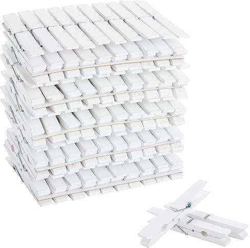 Juvale Wooden Clothespins - Outdoor Drying & Heavy-Duty Clothes Pins - White Clothespins for Home Decor & Photo Clips - Craft Projects & Wood Clips - Pack of 100, White, 4 in