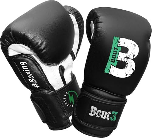 BOUT3® Kinder Boxhandschuhe | Kickboxen, Muay Thai Sparring, Training | Boxsack - Sandsack | Kampfsport, Punchinghandschuhe Coachinghandschuhe für Jungen, Mädchen (Schwarz, 4 Oz (4-6 Jahre))