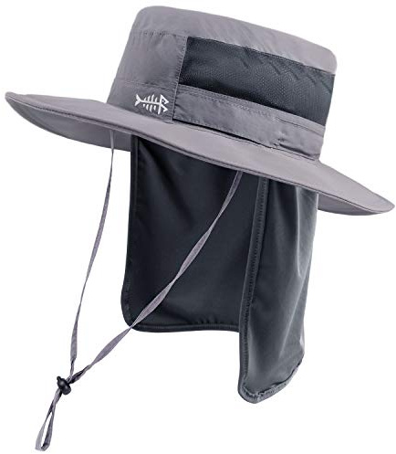 Bassdash Solhatt, fiskarhatt, solhatt, SPF 50+ UV-skydd, vattentät, taktisk fiskehatt med brett brätte, justerbar storlek, med avtagbar halsflik, för män och kvinnor