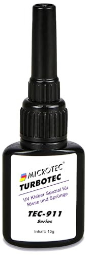 Microtec® Turbotec 911 dünnflüssiger UV-Kleber | Ausbesserung von Rissen und Sprüngen | für Glas/Metall/Kunststoff | 10g | ohne UV-Taschenlampe | lichthärtender und transparenter Klebstoff