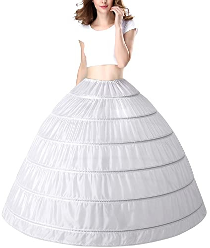 PrettyQueen Women 6 Hoop Petticoat White A-line Floor-Length Crinoline Underskirt for Bridal Wedding Dress Ball Gown