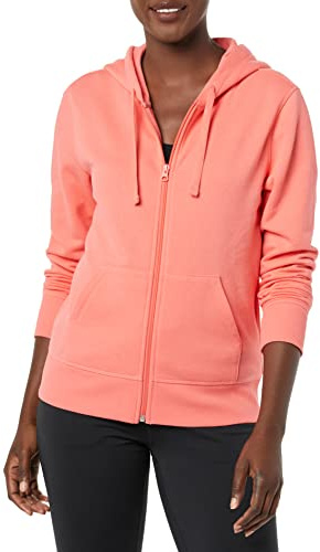 Amazon Essentials Sudadera con capucha y cierre completo de vellón de rizo francés para mujer (disponible en tallas extragrandes), color rosa coral, talla L