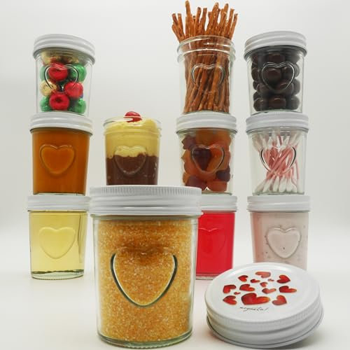 megusta!® 12 Einmachgläser mit Deckel | 200 ml | Herz im Glas | Deckel Herzmuster | Marmeladengläser, Dessertgläser, Joghurtgläser, Babygläschen | für Hochzeit, Geburtstag