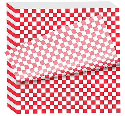 50 Checkered Greaseproof Wrap Sheets - Food Grade Wrapping Paper for Sandwiches, Sweets, Cakes & Cheese - 11x10