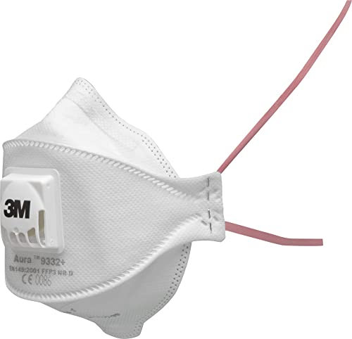 3M Aura Masque antipoussière, FFP3, avec valve, série 9332+, 10 masques par paquet, Blanc, Taille unique