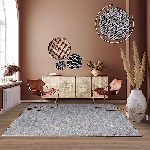 TT Home Waschbarer Wohnzimmer Teppich Esszimmer Kurzflor Unifarben Melierte Optik Modern, Farbe:Grau, Größe:80x150 cm