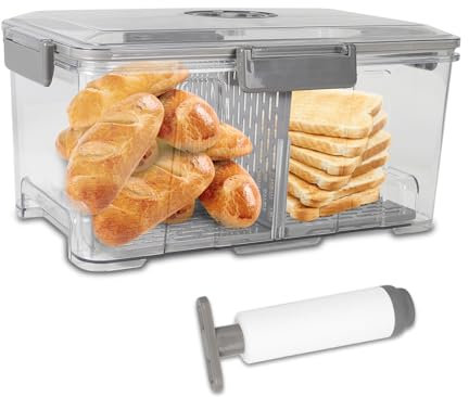 Gzsekken Bread Bin Airtight Bread Storage Container with Pump,Time Recording Bread Box with Lid Plastic Bread Bins for Kitchen Freezer Bread Holder for Homemade Bread, Toast, Bagel, Donut and Cookies