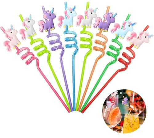 8 Pezzi Cannucce Unicorno - Cannucce per Bambini a Spirale, Cannucce di Plastica Riutilizzabili, Dure, Colorate, per Decorazioni di Feste di Compleanno per Accessori, Riunioni di Famiglia, Regali