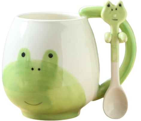 ZONSUSE Rolig grodkopp, kopp med söta djur, groda kaffekopp, stor tekopp, med grodsked, presentidéer för kvinnor män familj vänner barn 450 ml (ring)