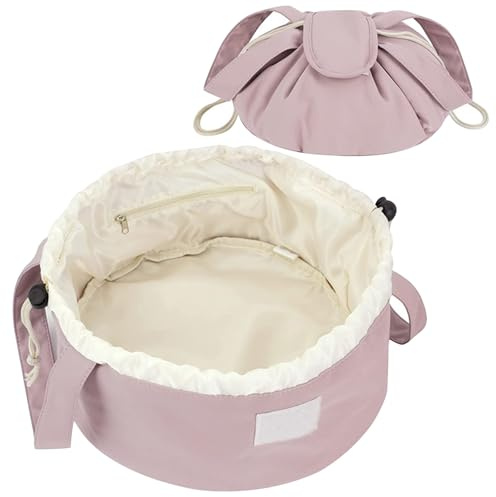 HTTDSLF Pink Drawstring Makeup Bag, Flat Lay Cosmetic Organizer, Travel Toiletry Bag, Magic Cosmetic Pouch, Lazy Drawstring Makeup Bag