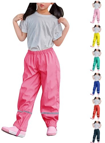 Kids Waterproof Rain Trousers Unisex Boys Girls Mud Dirty Proof Pants with Reflective Strip Outdoor Overtrousers Lightweight Thin School Play Cycling Rainwear for Age 1-10 Years Black Red 14 11-12 15
