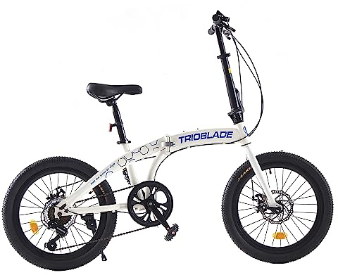 TRIOBLADE 20 Inch Folding Bike for Adult 7-Speed Shimano Drivetrain Folding Bicycle Lightweight Aluminium Frame Disc Brake Foldable Bikes for Women Men (White&Blue)