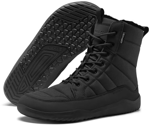 Men's Winter Barefoot Boots Barefoot Snow Boots with Wide Toe Box Zero Drop Sole Warm Water Repellent Minimalist Sneakers(Black,12.5)
