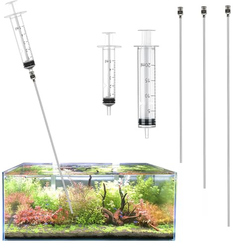 LINLAN akvarium 50 cm rostfritt stål lång nål set, inkluderar tre långa nålar och två sprutor (5 ml + 20 ml), för gödsling av vattenväxter och kontrollalger.