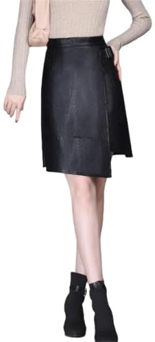 Women Autumn Winter Asymmetrical Pu Leather Short Skirt Sexy Club Wear Knee Length Skirts Black XL