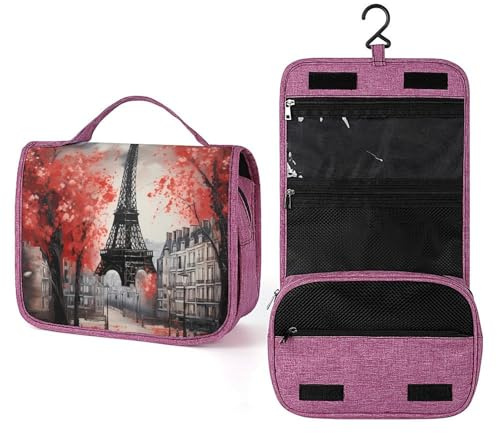 Beauty case da viaggio romantico con Torre Eiffel, organizer per cosmetici e trucchi, per donne e uomini, portabilità, multi-scomparto