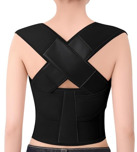 QFE Posture Corrector for Women and Men Back Brace Shoulder Straightener Hunchback Adjustable Support Upper Comfy Correction Upgraded Lightweight Hump Pain Relief Scoliosis Lumbar Spine Black Large