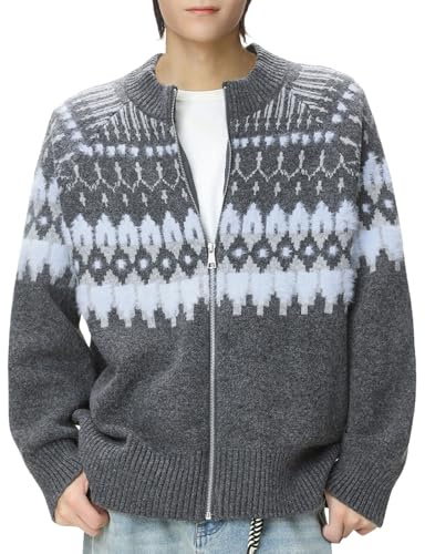 Generisch Jersey noruego para hombre de invierno, cálido, de cachemira, jersey de punto para mujer, manga larga, cuello redondo, patrón noruego, sudadera de punto grande