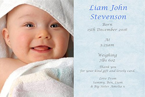 50 Personalised Blue Baby Boy Announcement cards AC30