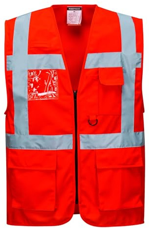 Portwest S476 Väst Berlin Högsynlighetsjackor Reflekterande Maskintvättbar | Röd, M, EN ISO 20471 Klass 2, Normal Passform, Polyester, Öppning med Dragkedja, Andningsbar, Yttre Hudtyg, Hög Synlighet