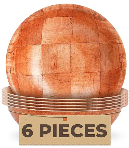 6 Pack Wooden Salad Bowls - 8Wx2H Holiday Wooden Salad Bowl Set for Pasta, Fruit or Side Dishes, Glossy & Easy to Clean Surface, for Party Dinners, Brunches, Weddings, Great Mothers Day Table Decor