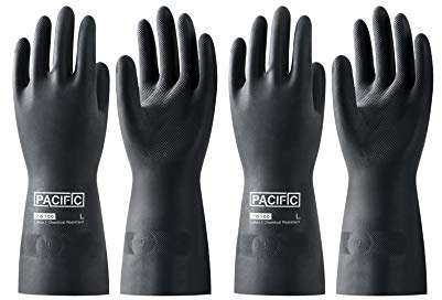 PACIFIC PPE 2 Pairs Chemical Resistant Gloves, Heavy Duty Industrial Rubber Gloves, Resist Acid, Alkali and Oil, 12.6, Large