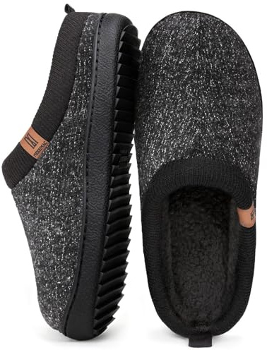 MERRIMAC Men's Slip-on Slippers Comfy Memory Foam Non-slip Indoor House Shoes Black,11/12 UK