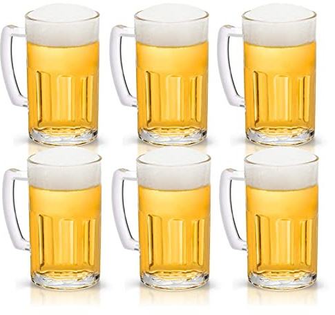 COKTIK 6 Pack Heavy Large Beer Glasses with Handle - 20 Ounce Glass Steins, Classic Beer Mug glasses Set