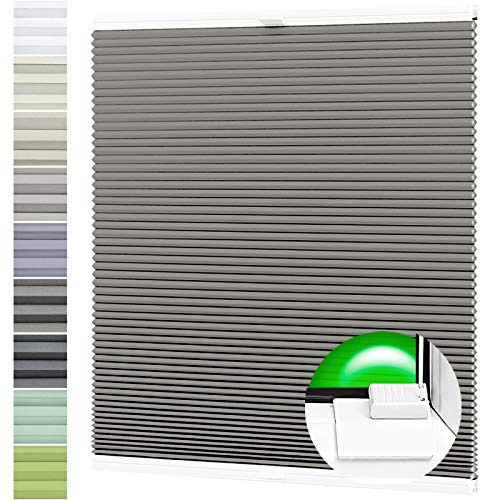 Wabenplissee nach Maß Verdunklung Thermo Plissee Kleben Ohne Bohren Dunkelgrau Rückseite Weiß Breite: 41-60 cm, Höhe: 40-100 cm