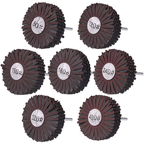 Rocaris 7 Pack Abrasive Cloth Flap Wheel 1/4-Inch Shank for Woodworking Root Carving Furniture Polishing 80, 120, 150, 180, 240, 320, 400 Grit