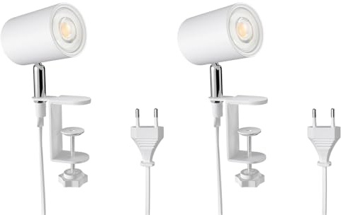 ledscom.de 2 st. klämlampa WAIKA, strömbrytare, vit matt, inkl. LED GU10-lampa, 535lm vit