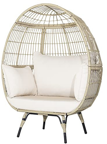 COSTWAY Korbsessel Rattan, übergroßer Gartensessel mit 4 Kissen und Metallgestell, Rattansessel XXL, Loungesessel für Balkon, Garten, Terrasse, Wohnzimmer