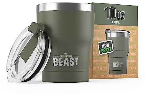 Beast Tumbler – 300 ml (10 oz), Verde Militare | Bicchiere termico in acciaio inox riutilizzabile con isolamento sottovuoto | Tazza da viaggio a doppia parete, perfetta per caffè caldo o con ghiaccio