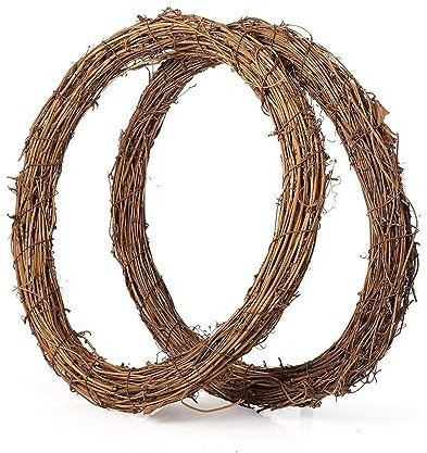 2 ghirlande in rattan naturale da 30 cm, con anelli e rami di vite, ghirlanda decorativa per feste fai da te, decorazioni, ghirlande artigianali e decorazioni per matrimoni