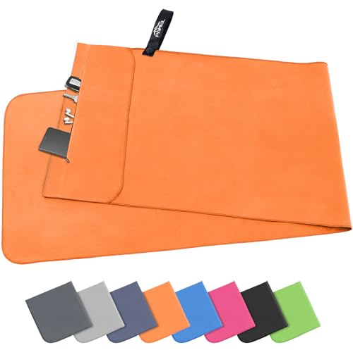 Pameil Toalla de Microfibra | 120x50cm Toalla Deporte Ligera, Absorbente y de Secado Rápido | Toalla Gimnasio con Bolsillo De Cremallera para Playa, Camping, Yoga y Sauna