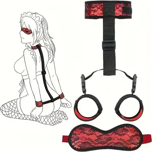 HAZURE Rêštráints Accessorio per Coppia da Donna Giocattolo Regolabile Sexy in Pelle, Gioco Cosplay con Benda sugli Occhi, Rosso